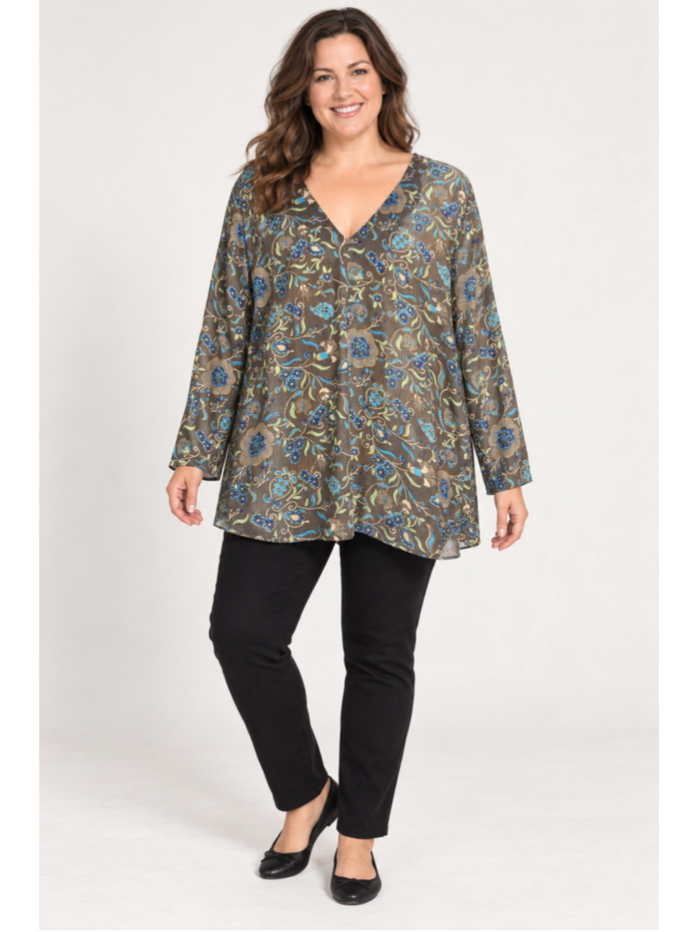 Susan Graver Style Floral Paisley Sheer Tunic Blouse – Women’s XL